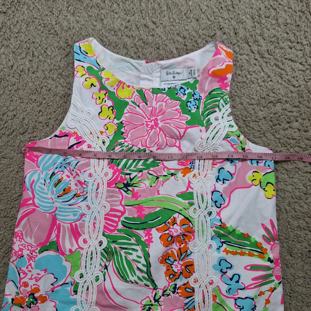 Lilly Pulitzer Nosey Girls Floral Shift Lace Trim Sleeveless dress in size XL 14 - Picture 6 of 8